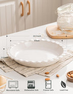 Ceramic Pie Dish for Baking, 9 inch Porcelain Pie Pan, Fluted Pie Plate for Apple, Quiche, Pot Pies, Tart, Modern Farmhouse Bakeware, Vanilla White