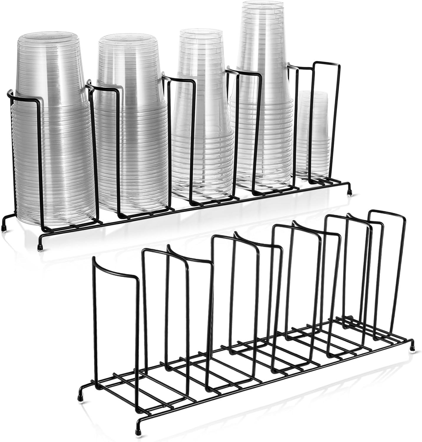 Maxdot 2 Pcs 5 Section Coffee Cup Organizers 23 x 5 x 8.5 Inch Wire Rack Coffee Cup and Lid Holder Black Iron Lid Dispenser Countertops Organizer for Kitchen Storage Essentials
