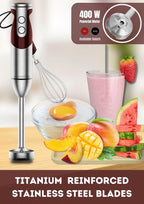3-in-1 Immersion Hand blender, Powerful MOTOR & Stainless Steel Stick Blender, 4 Sharpe Blades with Whisk, Milk Frother Attachments