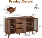 Soohow Farmhouse Buffet Cabinet, 55.5" Coffee Bar with 3 Drawers and Pop-Up Doors, Large Rustic Sideboard for Dining Room, Kitchen, Hallway, and Living Room