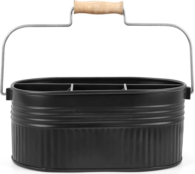 Alpha Living Home Galvanized Organizer Kitchen Drawer Organizezs Utensil Organizer Heavy Duty Metal Alloy Silverware Holder Cutlery Organizers in Drawer Flatware Organizer Tray 4 slots (Black)