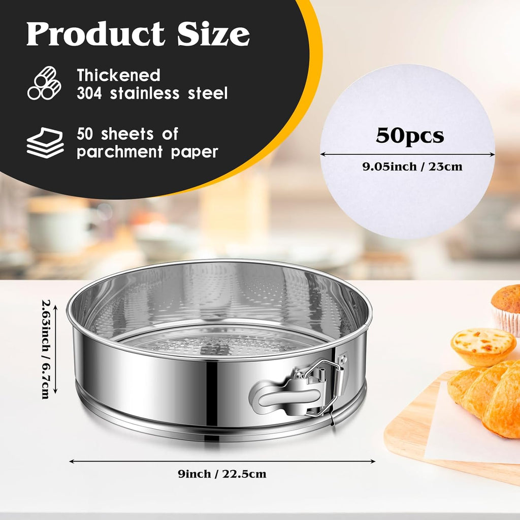 Dualshine 9 Inch Springform Cake Pan, Stainless Steel Cheesecake Pan, Round Nonstick Springform Pan with Removable Bottom, Cake Pan for Baking Cake Shop