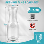 Glass Carafe with Acrylic Lid,35 Oz Beverage Dispensers Carafe,Mimosa Bar Supplies,Clear Glass Pitcher with Name Labels for Iced Tea,Coffee,Juice(Set of 2)