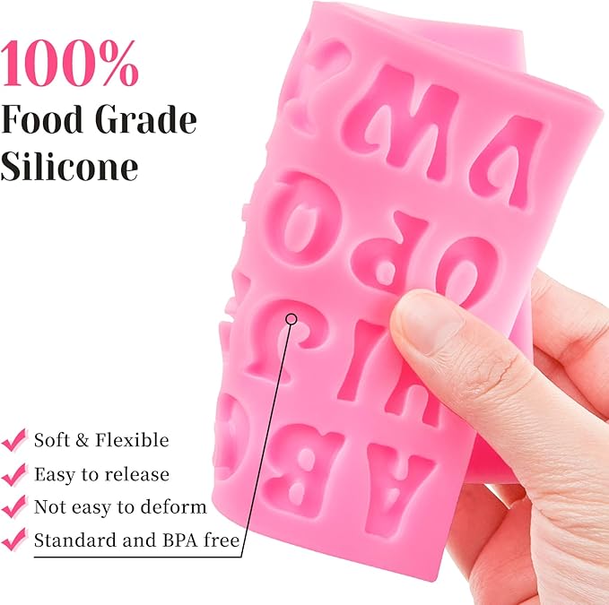 4 PCS Silicone Letter Molds, Non-Stick Fondant Chocolate Molds 0-9 Numbers 26 Letters Candy Molds for Baking Dessert and Cake Decoration
