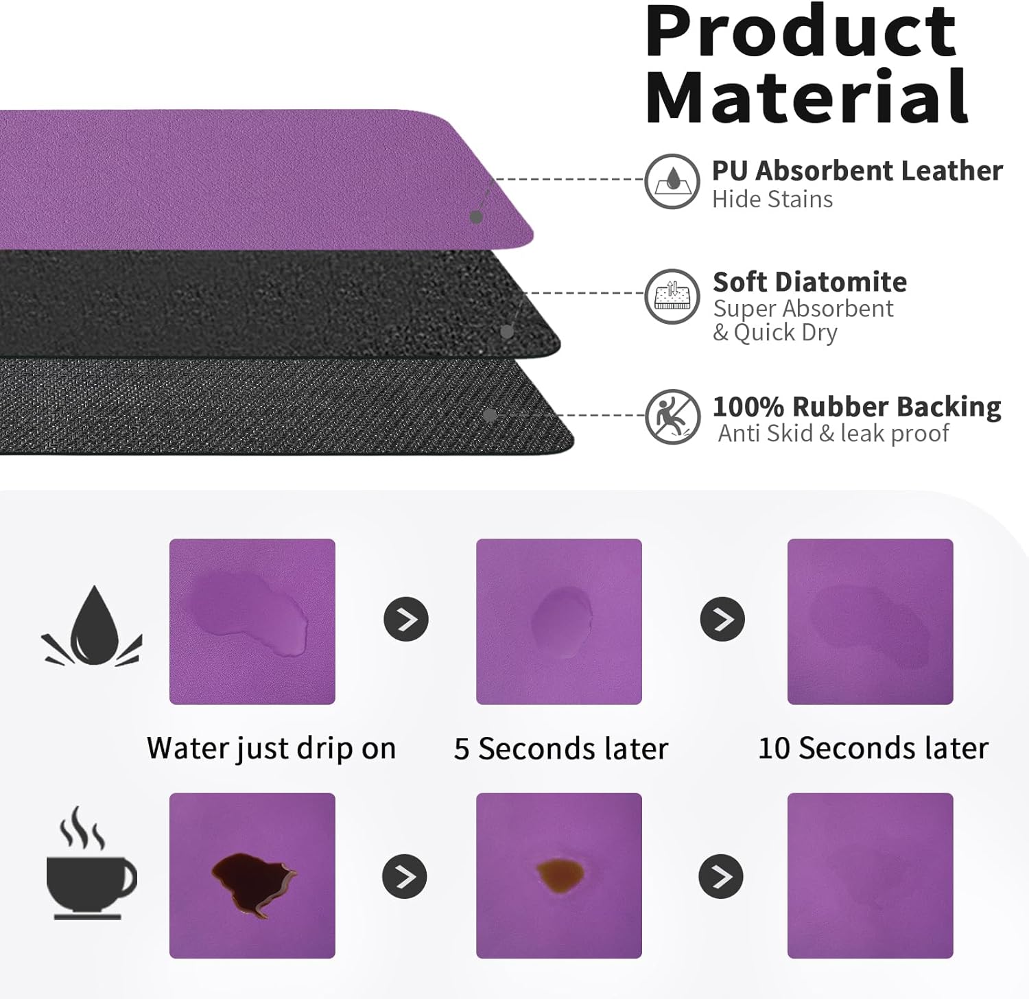 Coffee Mat - Absorbent Hide Stain Rubber Backed Dish Drying Mat for Kitchen Counter - Bar Mats for Countertops Accessories Fit Under Coffee Maker Espresso Machine