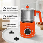 Stainless Steel Milk Frother for Coffee, 3-in-1 Electric Milk Warmer & Foam Maker, 12oz Hot Cold Frothing, Thick Foam for Macchiatos, Cappuccinos (Orange)