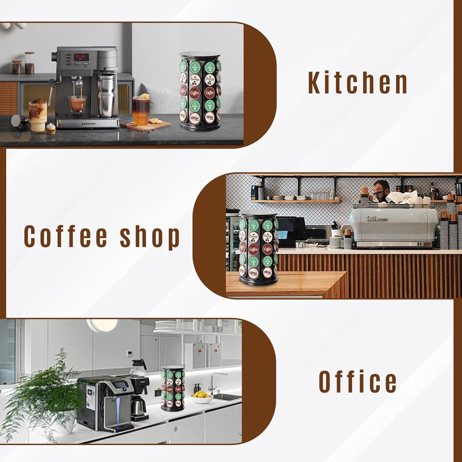 K Cup Holder, Coffee Pod Storage Carousel Holder Organizer Compatible with 40 Keurig K-Cup Pods, Home or Office Kitchen Counter Organizer（Black）