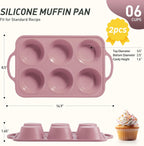 2 Packs 6 Cups Silicone Muffin Pan with Metal Reinforced Frame Jumbo Size Cupcake Pan Tray Egg Bites Silicone Circle Cookie Molds Muffin Tin Tart Pans Baking Sheet Set for Breakfast Sandwiches