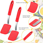 Silicone Cookie Spatula Turner 2 Pack Mini Brownie Spatula Flexible Kitchen Small Silicone Turner for Nonstick Cookware Heat Resistant No Scratch Flipper for Egg Pancake(Red)