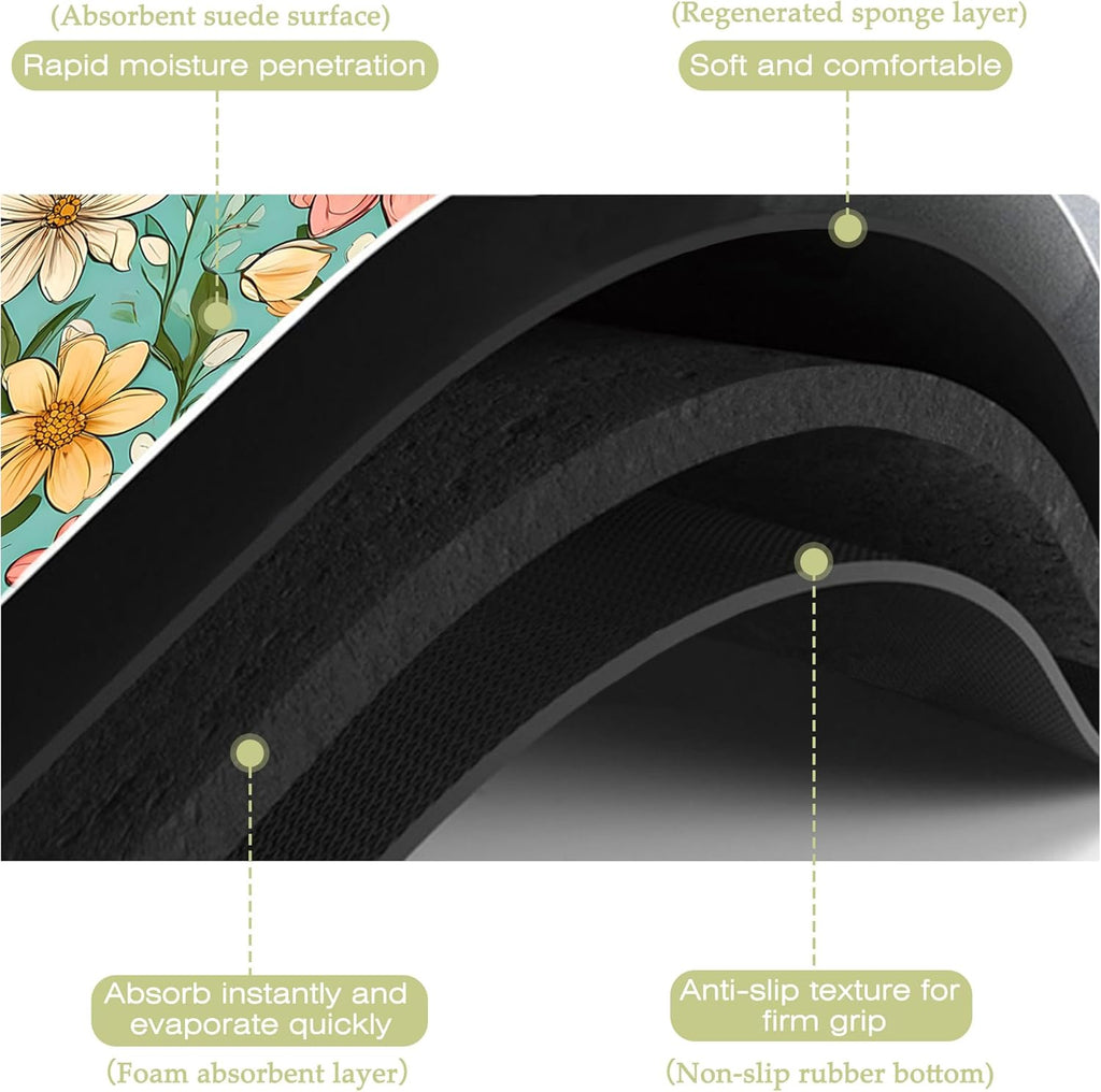 Dish Drying Mat Spring Flower Kitchen Mat 16"x24" Bsorbent Coffee Maker Mat for Dishes,Utensils Coffee Maker Pots and Pans Easy Clean Dish Slip Resistant Pad