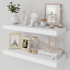 24 Inch Floating Shelves, 9.3" Deep Floating Shelf Wall Mounted, 24" Wall Shelves, Rustic Deep Bookshelf, Large Display Shelves & Storage Shelves for Bedroom, Living Room, White, Set of 2
