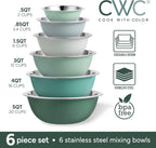 COOK WITH COLOR Stainless Steel Mixing Bowls Set - Nesting Bowls, 6 Pieces, Green