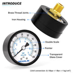MEANLIN MEASURE 0-100Psi Well Pump Pressure Gauge 1/4" NPT 2" FACE DIAL for Well Pump Water Tire Water Pressure Tester Back Mount, with Teflon Tape
