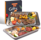 Grilling Prep and Serve Trays, Set of 2 Stackable Stainless Steel BBQ Trays Marinating Tray Serving Platter for Plating Food BBQ Prep Tub for Marinating Meats, Grill Accessories