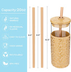Tronco 20 oz Glass Tumbler with Straw and Lid- Glass Cup with Lid and Straw, Iced Coffee Cup Reusable, Smoothie Cups, Bamboo Lid and Protective Silicone Sleeve - BPA-Free