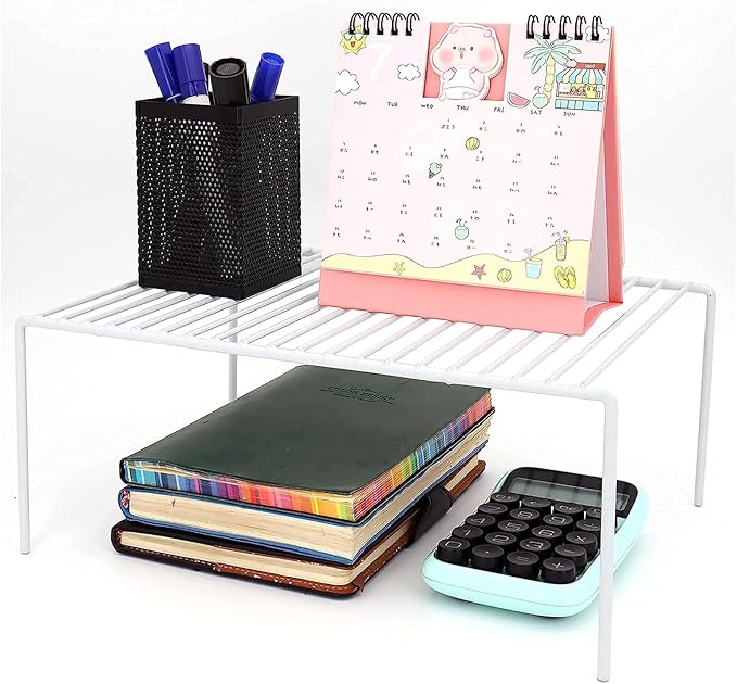 Redrubbit 4 Pack(10.6 x 5.1 Inch) Cabinet Storage Shelf Rack, Rustproof Kitchen Counter and Cabinet Shelf, Small Storage Rack Organizer for Kitchen, Fridge, Cabinet, Bathroom, White