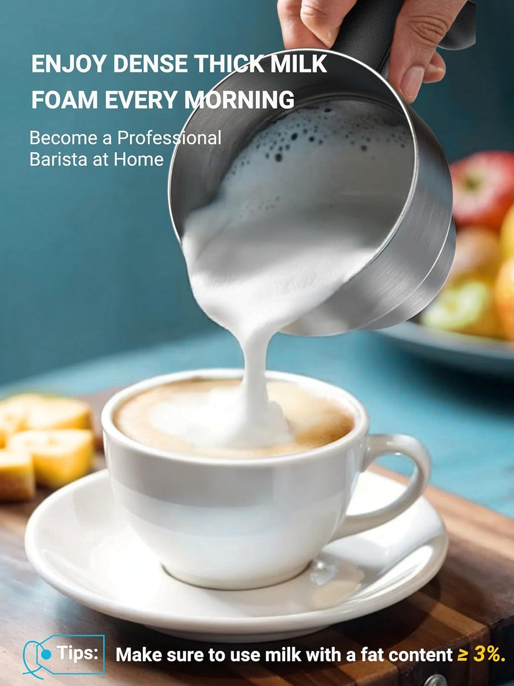 14-in-1 Electric Milk Frother and Steamer with Dual Detachable Cups (21oz & 13.5oz), IH Fast Heating Milk Warmer for Lattes/Cappuccinos/Hot Chocolate, Smart Memory, Dishwasher Safe