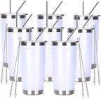 Pandance 20oz Stainless Steel Insulated Tumblers with Lid and Straw Bulk, Double Wall Vacuum Water Cups for Hot & Iced Coffee Drinks Travel Mug (White, 8 pack)