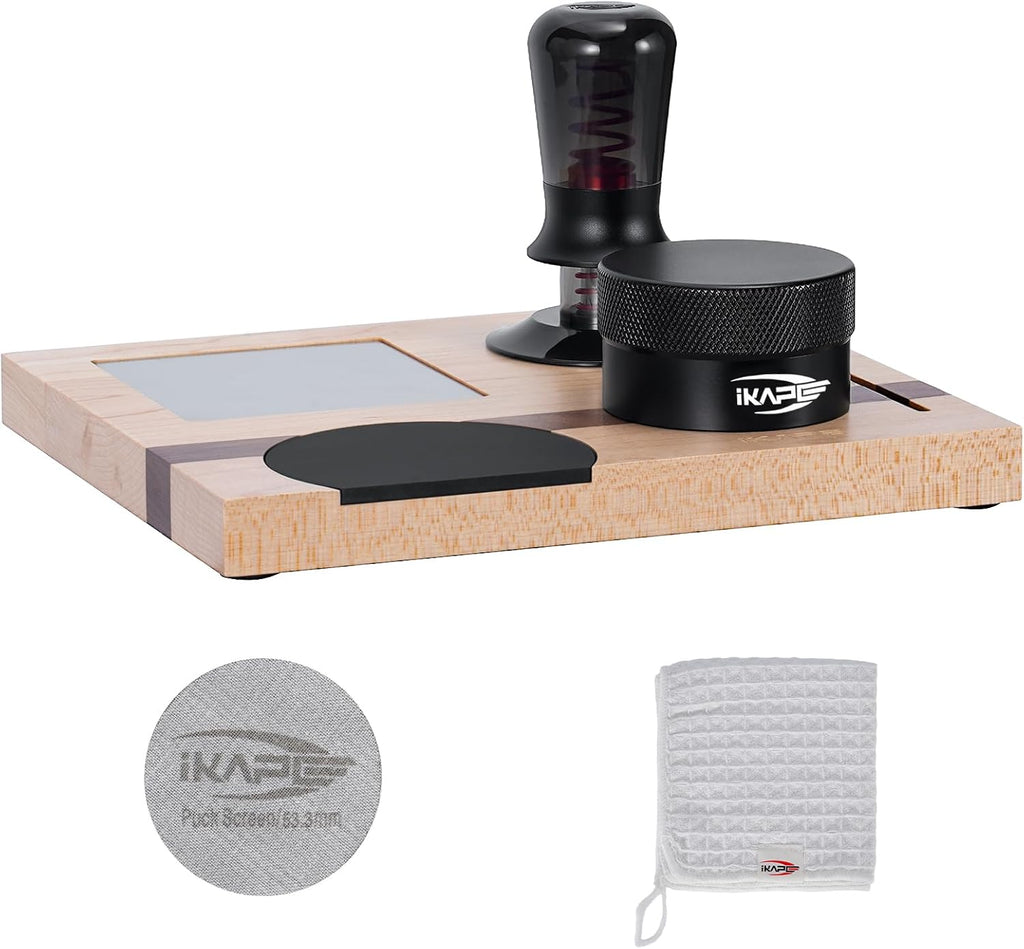 IKAPE 53MM Espresso Tamper Kit 5 IN 1, Espresso Tool Kit with Semi-Transparent Coffee Tamper, Distributor, Tamper Base, Cleaning Towel, Essential for Baristas