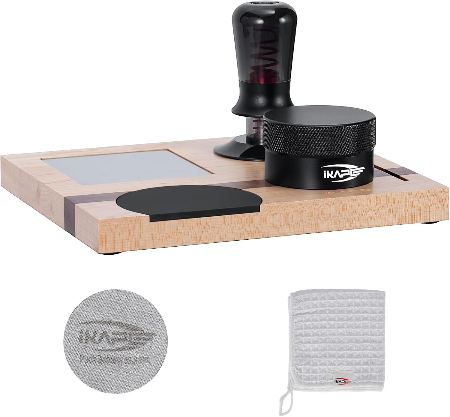 IKAPE 53MM Espresso Tamper Kit 5 IN 1, Espresso Tool Kit with Semi-Transparent Coffee Tamper, Distributor, Tamper Base, Cleaning Towel, Essential for Baristas