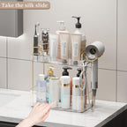 Bathroom Counter Organizer, Large Makeup Organizer Countertop, Shelf Storage, Vanity Tray, Easily Assemble for Bathroom Organizers and Storage, Undersink, Cabinet, 2 Tiers Clear