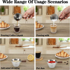 Mongdio Espresso Measuring Cup, Stainless Steel Espresso Shot Cups with Wooden Handle and Double Spouts, 3.4OZ/100ML, Silver