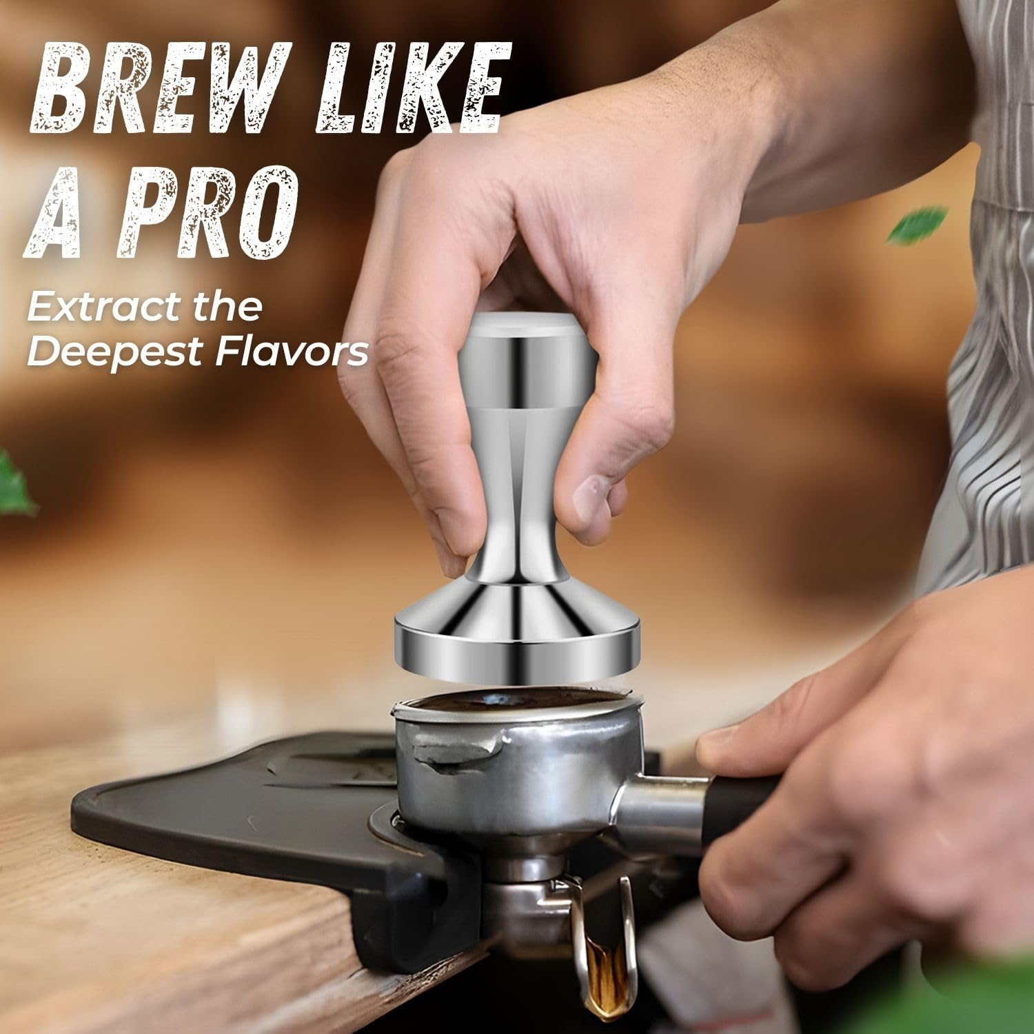 Flexzion Coffee Tamper 58mm Espresso Tamper Tool, Stainless Steel Barista-Quality Hand Press Espresso Maker with Ergonomic Silver Handle for Home and Professional Use