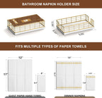 Wican Marble Guest Towel Holder Tray for Bathroom, Napkins Holder for Powder Room Dinning Table Wooden Basket for Disposable Paper Hand Towels Gold and Marble White