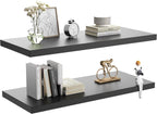 Wall Shelf Set of 2, Black Floating Shelves 30 in W x 10 in D x 1 in H, Wooden Floating Wall Shelf with Invisible Brackets for Living Room/Bedroom/Bathroom/Kitchen Storage and Decor