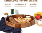 Extra Large 20" Acacia Wood Tray with Handles - Wooden Serving Tray for Ottoman, Coffee Table, Charcuterie, Bed & Breakfast - Rustic Modern Style