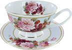 Peony and Strawberry Blue Bone China - Teacup and Saucer Set of 4