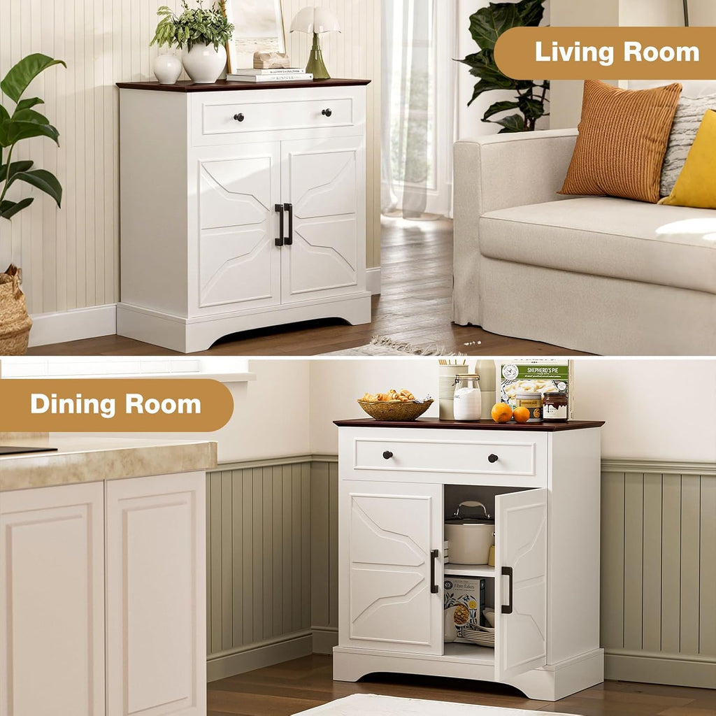 Buffet Cabinet with Storage, Coffee Bar with Drawer & Adjustable Shelf, Modern Sideboard for Kitchen, Dining Room, Living Room, White