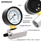 MEANLIN MEASURE 0-15Psi 2" Steel Double Graduated Air Test Pressure gauges, 3/4" FNPT Connection, -3-2-3% Accuracy