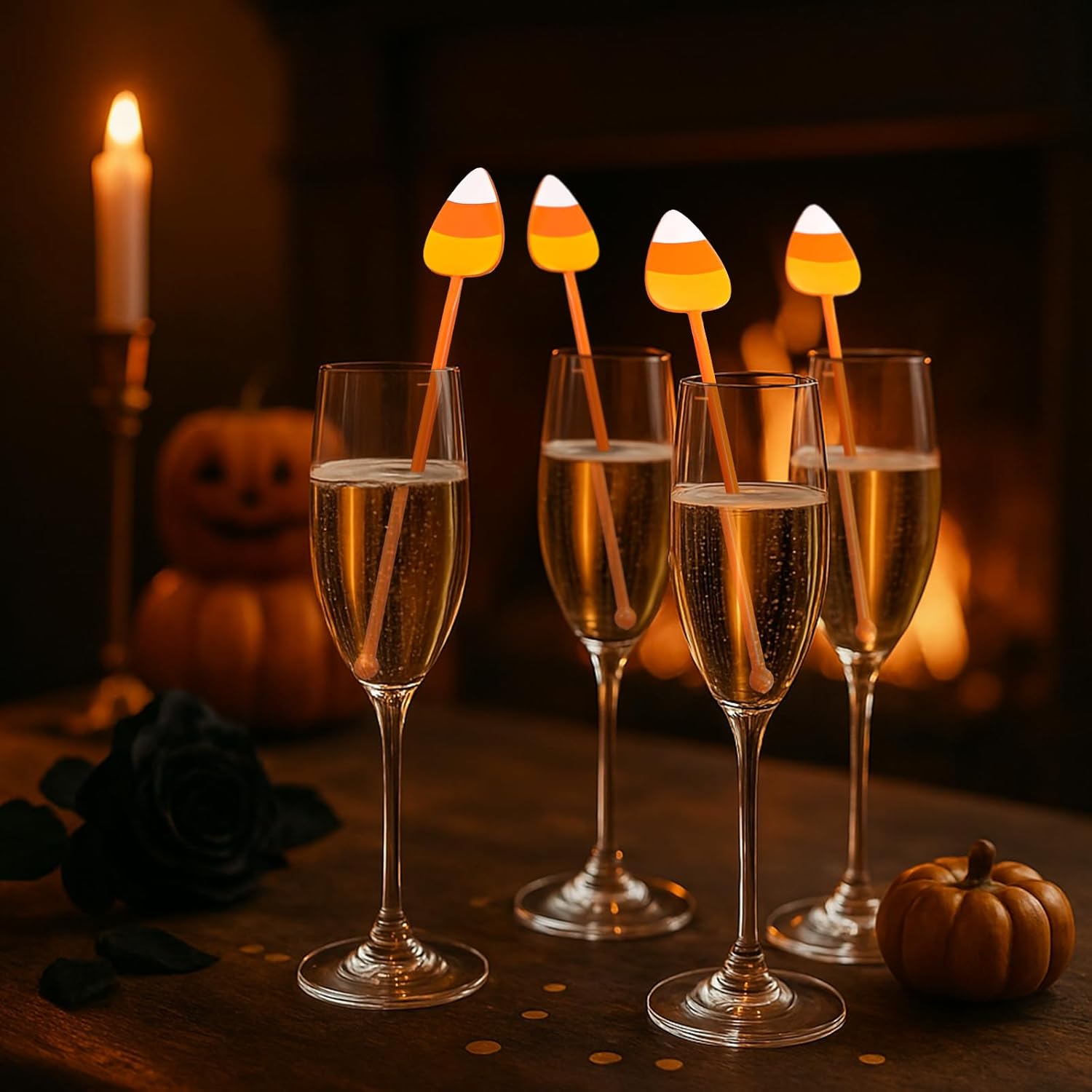 30 Pcs Halloween Swizzle Sticks Plastic Coffee and Cocktail Stirrers Fall Thanksgiving Drink Stirrers Cocktail Mixers for Halloween Fall Autumn Party Tea Coffee Bar Decoration(Popcorn)