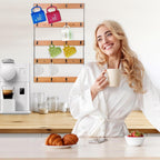 Wall Mounted Coffee Mug Holder, Large 5 Tier Shelf with 20 Hooks for Cups, Rustic Wooden Display Rack for Kitchens, Homes and Bars (Bamboo) ﻿