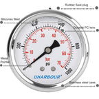 Glycerin Filled Pressure Gauge 1000psi/70bar, Stainless Steel case, Brass Inside Construction, 2-1/2" dial, 1/4" NPT Back Connection…