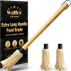 Walfos BBQ Mop Brushes for Sauce, Grilling Basting Mop Wooden Long Handle with 3 Heads, for Grilling, Barbecue, Smoking Steak (18")