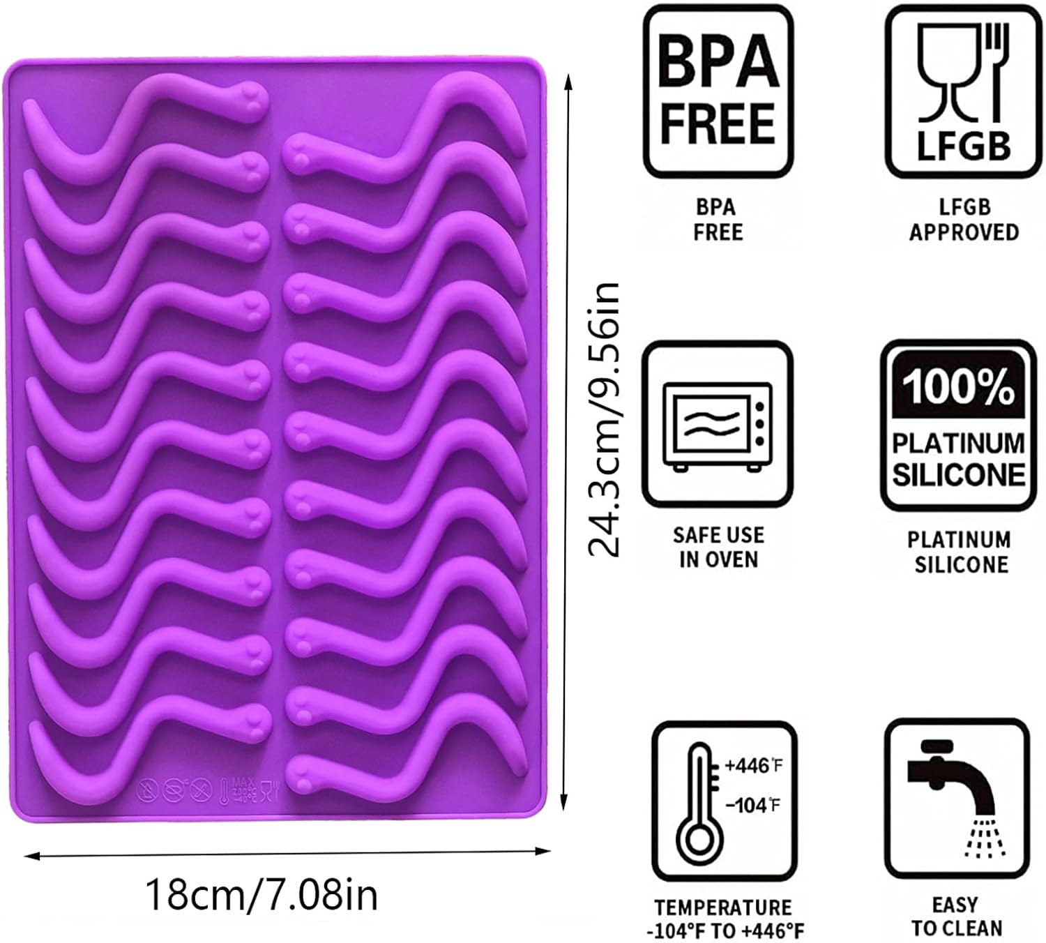 Gummy Candy Molds - 4Pcs Silicone Gummy Worm Molds for Kids With 2pcs Dropper,Non-stick and Bpa Free for Mini Candy Chocolate Gummies Baking