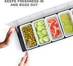 Cocktailor 6 Tray Bar Top Food & Garnish Station with Lid - Condiment Dispender for Bartending, Taco Bar, Ice Cream, Fruit, Salad Bar - Topping Organizer for Restaurant Supplies & Accessories