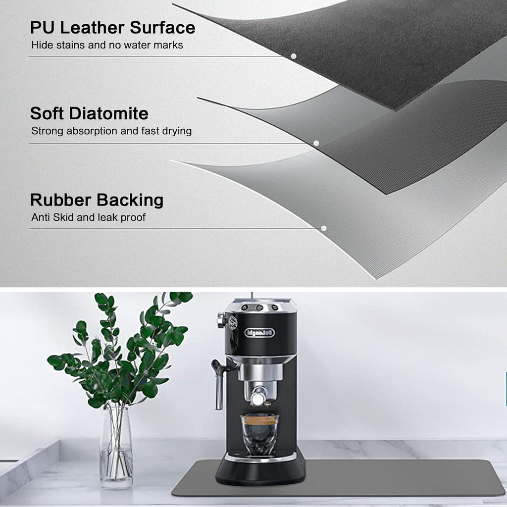 Coffee Mat 12''x19'', Dish Drying Mats for Kitchen Counter Absorbent Hide Stain Bar Mat Coffee Bar Accessories Anti Spill Mat Rubber Backed Fit Under Coffee Maker Espresso Machine Dish Rack (Gray)