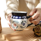 ALMA Handpainted Blue Coffee Mug,Potbelly Ceramic Coffee Mug, Premium Hand Warmer Tea Mug, Microwave & Dishwasher safe-12.85oz(380ml)