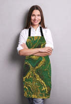 Watercolor Gold Marble Abstract Mineral Green Golden Waves Pattern Adjustable Bib Apron Kitchen Cooking Baking Gardening Apron for Women Men