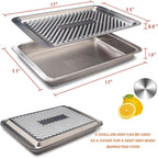 Grilling Prep and Serve Trays, Set of 2 Stackable Stainless Steel BBQ Trays Marinating Tray Serving Platter for Plating Food BBQ Prep Tub for Marinating Meats, Grill Accessories