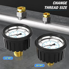 MEANLIN MEASURE 0~200Psi Stainless Steel 1/4" NPT 2.5" FACE DIAL,Liquid Filled Pressure Gauge, Center Back Mount (with Rubber Protective Sleeve), with 1/2" NPT and 3/8" NPT Hex Bushing