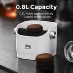 Bincoo Square Coffee Knock Box 0.8L – ABS Espresso Knock Bin with Non-Slip Base, Wide 4.6" Slanted Opening & Detachable Silicone Knock Bar for Easy Cleaning and Quiet Use(White(square))