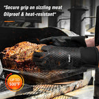Walfos Silicone BBQ Gloves - Heat Resistant Grilling Gloves, Premium Non-Slip Kitchen Silicone Oven Mitt With Protective Cotton Layer Inside, Waterproof, Great for Grilling, Kitchen and Cooking, Black