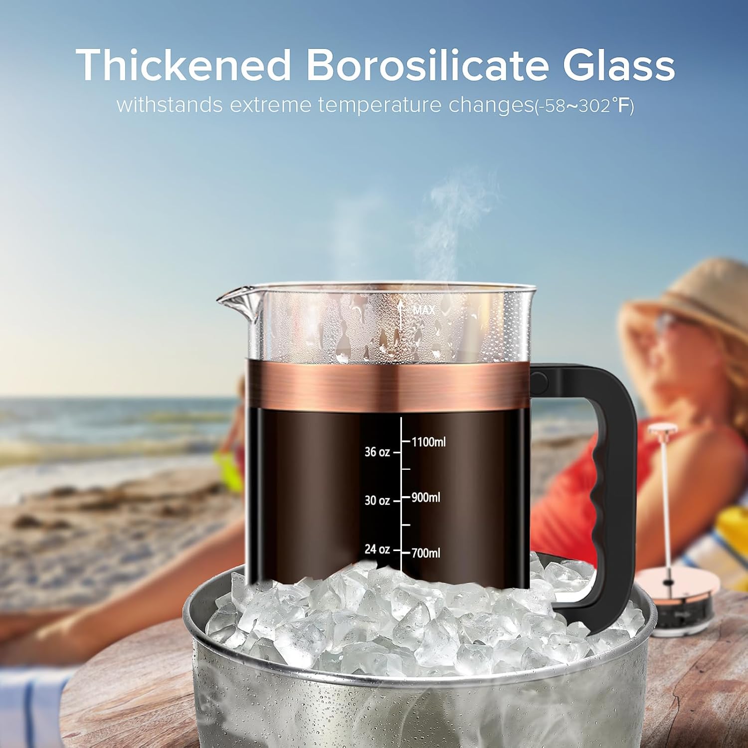 QUQIYSO French Press Coffee Maker 51oz 304 Stainless Steel French Press with 4 Filter, Heat Resistant Durable, Easy to Clean, Borosilicate Glass Coffee Press, Copper