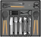 Silverware Organizer, Expandable Kitchen Drawer Organizer, Adjustable Cutlery Organizer, Forks, Knifes, Multipurpose Storage Divider(6-9 Slots), Large, Black
