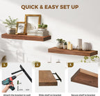 24x8x1.6 inch Floating Shelves Set of 2 – Solid Wood Rustic Brown Wall Mounted Shelf for Kitchen, Bathroom, Living Room