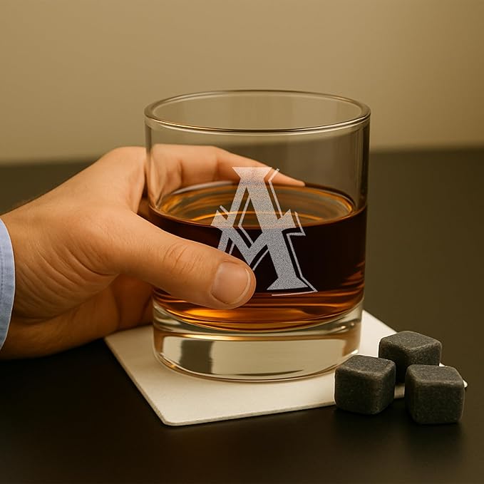 On The Rox Drinks 4 Piece Glass Set Engraved with A-Monogram, 11-Ounce